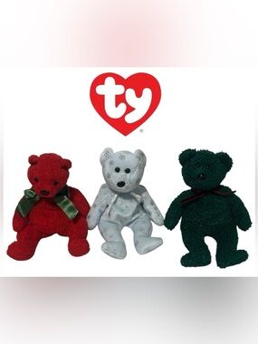 VINTAGE CHRISTMAS BEANIE BABY BEARS TY PLUSH HOLIDAY